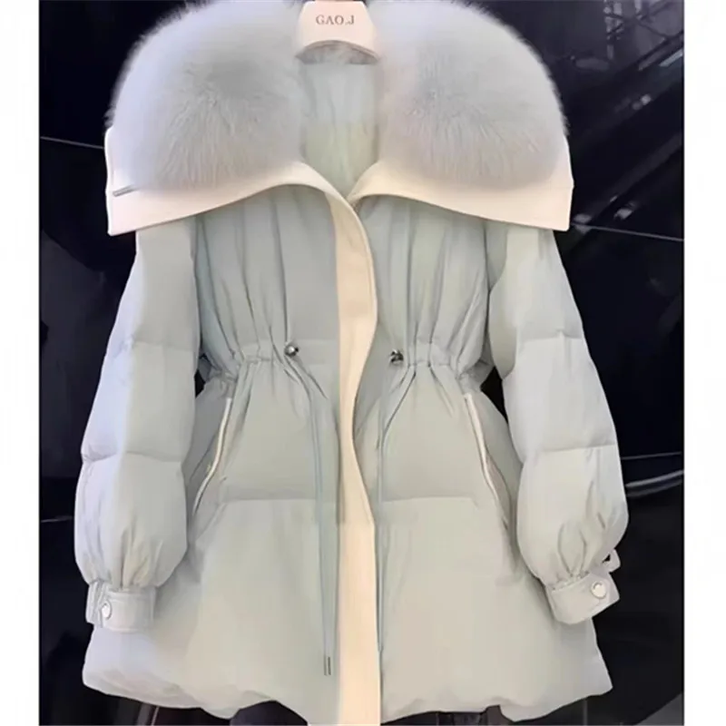 Women\'s Faux Fur Collar Cotton Coat, Loose Single Breasted Jacket, Thick, Warm Female Clothing,Korean, New, Winter, 2024