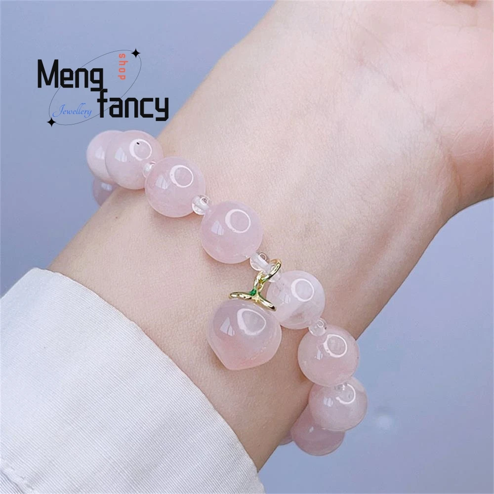 Pulsera de cristal en polvo para mujer, brazalete con cuentas de melocotón y ágata, Simple, exquisito, joyería de moda de alto grado, regalos de vacaciones