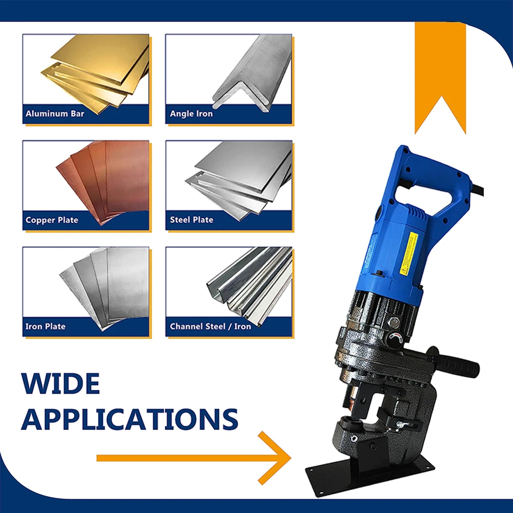 

Machine 1200W 50mm Hole Puncher MHP20 Iron / Steel Cutting Punching Machine Portable Electric Angle Steel Channel Steel Punching