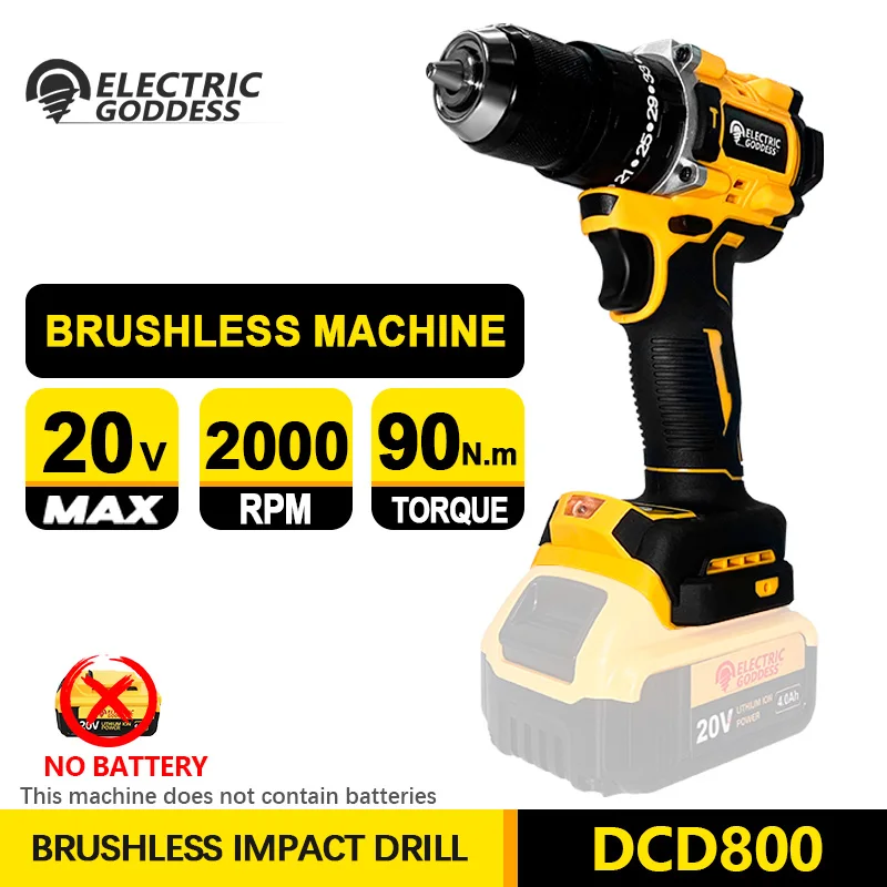 

Electric Goddess 90N.M Brushless Motor Electric Impact Drill Cordless Multifunctional Power Tool For Dewalt 20V Battery ﻿