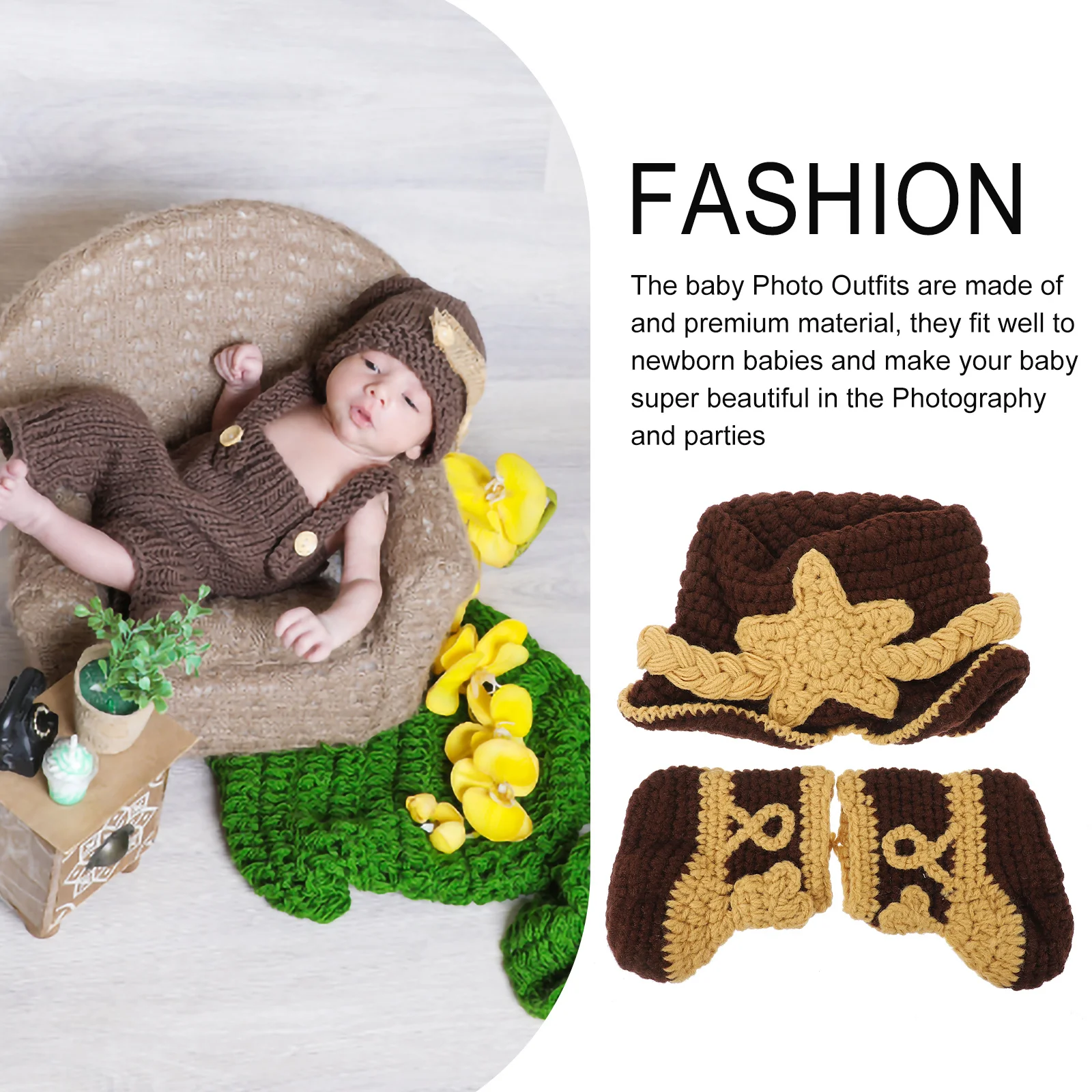 

2Pcs Handmade Wool Knitting Baby Costumes Set Coffee Cowboy Design Newborn Photo Outfits Props High Quality Unisex Baby Shower