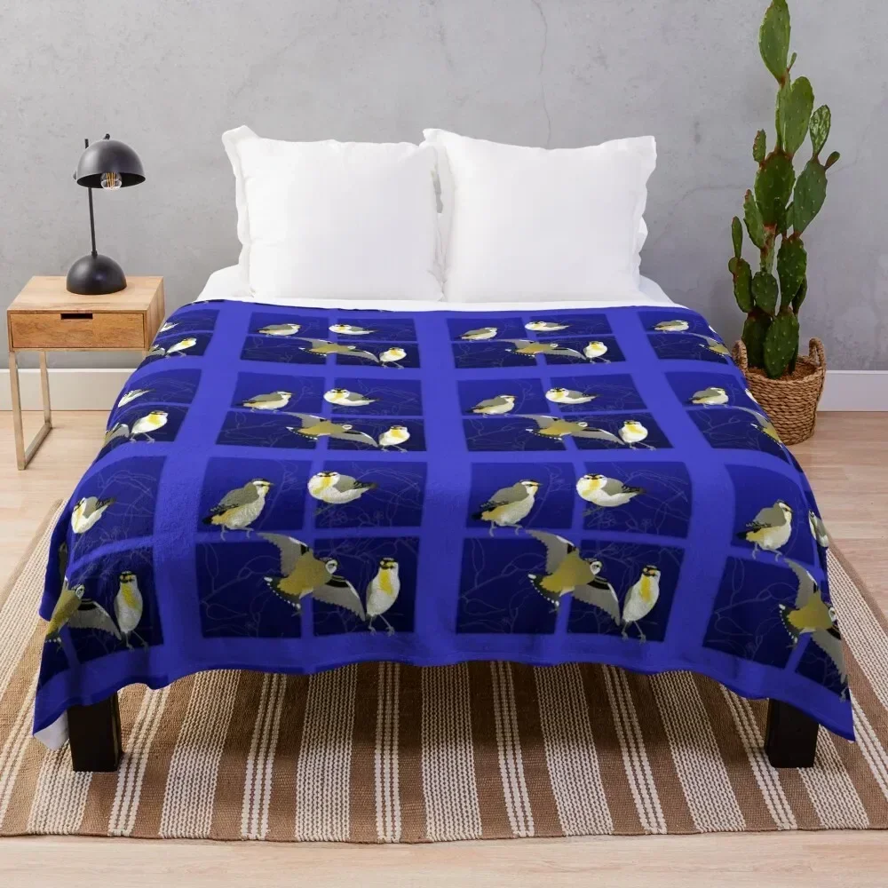 

Striated Pardalotes on blue squares Throw Blanket Warm Cozy Throw Blanket for Living Room Couch