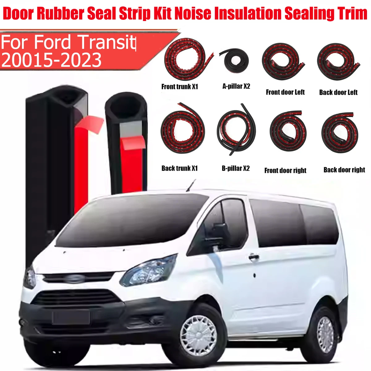 

Door Seal Strip Kit Rubber Weather Draft Wind Noise Reduction For Ford Transit‌ Self Adhesive Door Engine Cover Soundproof Stri