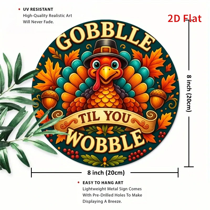 2D Flat, 1pc, Retro Round Metal Tin Sign- Thanksgiving Turkey Retro Sign, Suitable for Retro Home D Cor and Office Wall Decorati