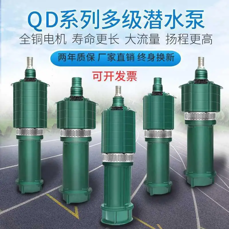 Multistage Submersible High Lift Household Pump, Agricultural Irrigation Pump, Large Flow High Pressure Deep Well, 220V