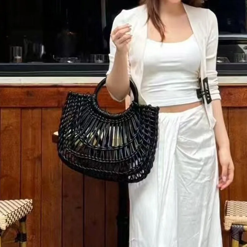 

Fashionable vintage niche knitted crochet handmade female handbag hollow design summer beach vacation French style luxury bag