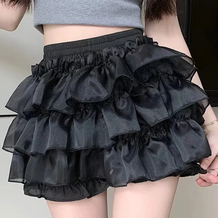 Tiered Ruffled Mini Skirt with safety-shorts Elastic Waist Layered Skort Miniskirt Women Sukapan Summer Y2K Balletcore Coquette