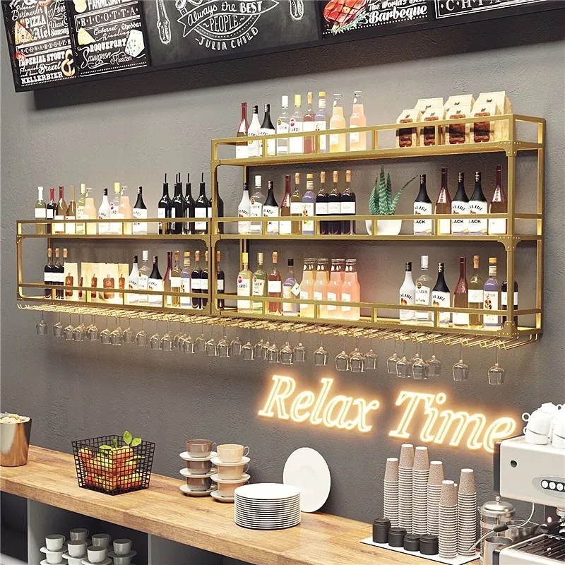 Nordic creative wine rack wall hanging wine cooler bar background decoration wall shelf restaurant home wine glass holder upside