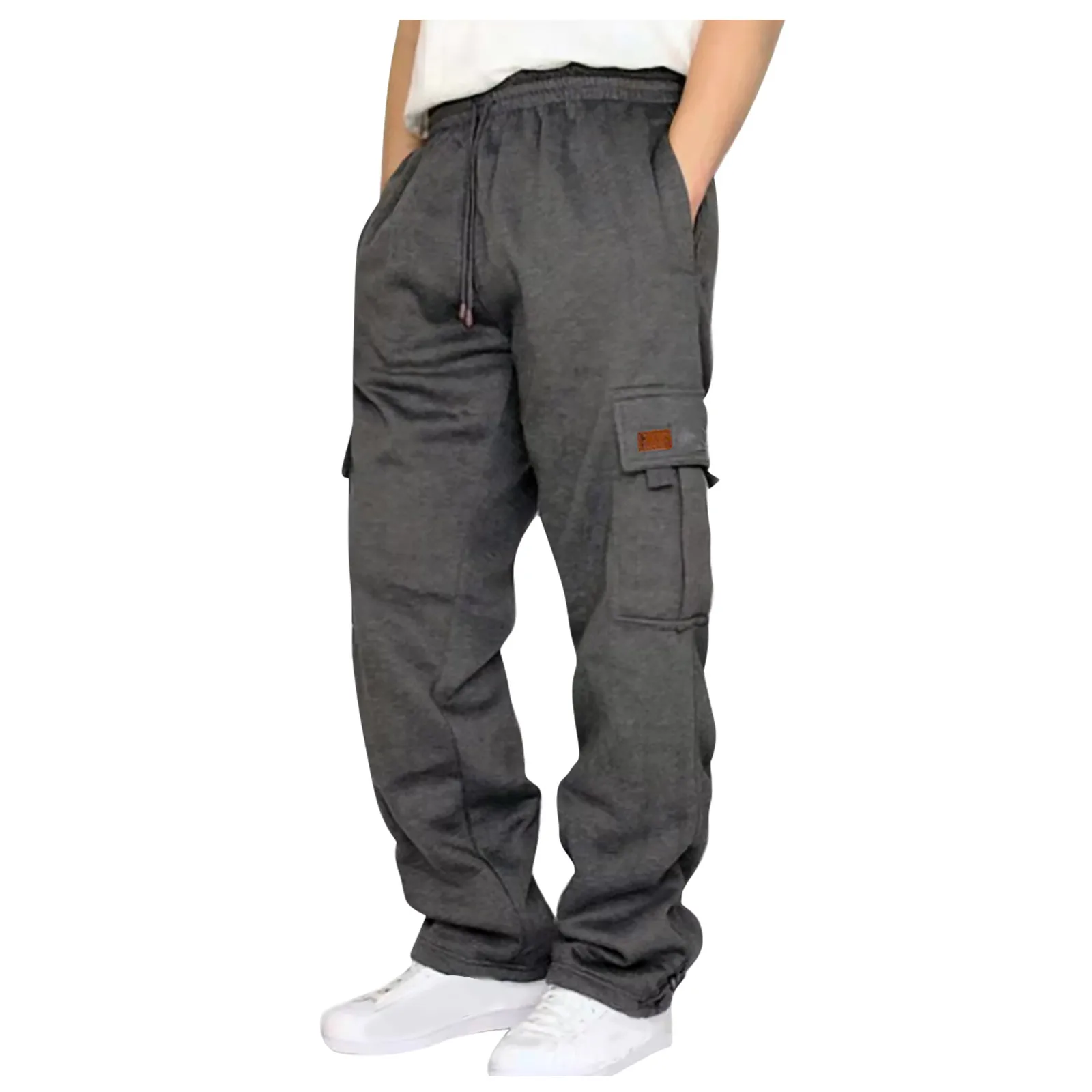 

Mens Long cargo pants Solid color 2024 new Fashion sweatpants Drawstring Exercise fitnessBreathable Multi-Pocket Casual trousers