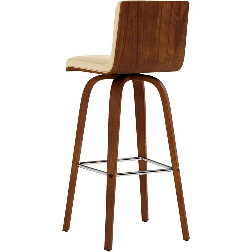 Walnut Swivel Bar Stools with Cream Leatherette, Set of 2