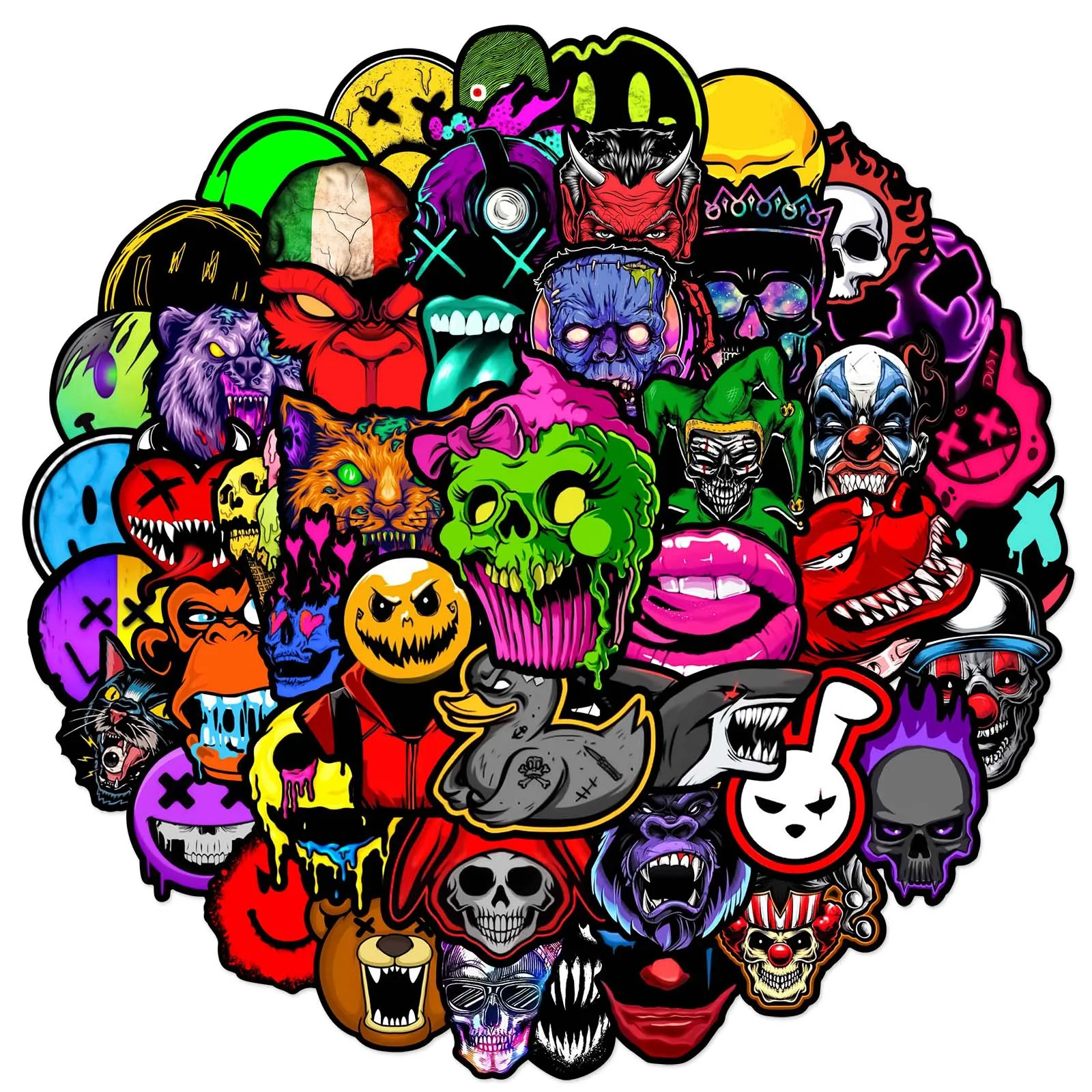 10/25/50pcs Horror Skull Grimace Stickers Graffiti for DIY Phone Laptop Guitar Travel Luggage Car Skateboard Helmet Bottle