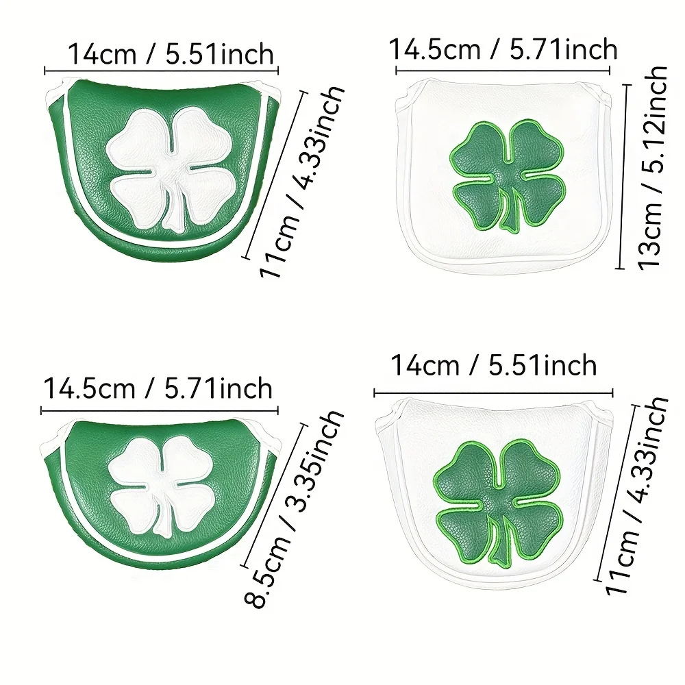 Good Luck Four Leaf Clover Golf Putter Cover For Mallet Blade Club Waterproof PU Leather Golf Head Cover Protector