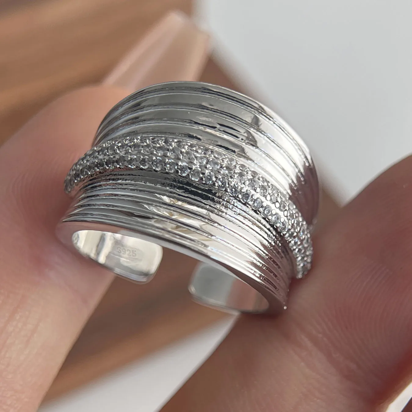 

925 Sterling Silver Rings for Women Couple Minimalist Handmade Simple Wide CZ Ring Fine Jewelry Gift Prevent Allergy