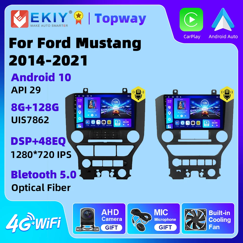 EKIY For Ford Mustang S550 2014–2021 Car Radio Multimedia Player Navigation GPS DVD 2 Din 4G WIFI Carplay Auto Android 10