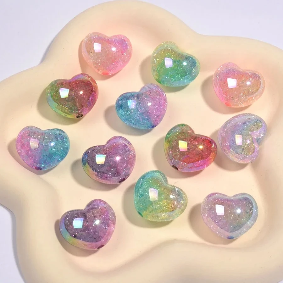 

Transparent Multi Color Heart Shape Cracked Beads UV Plated Lovely Charms Necklace Department DIY Fashion Jewelry Accessories