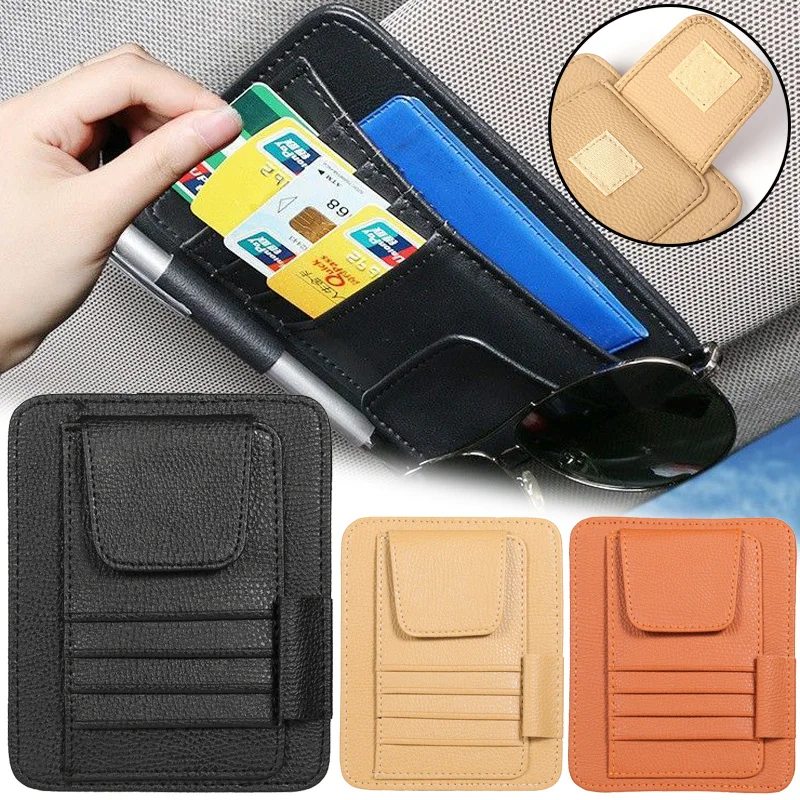 

Car Sun Visor Organizer Leather Sunglasses Holder Multi-Pocket Car Document Storage Pouch Pen Holder Auto Interior Accessories