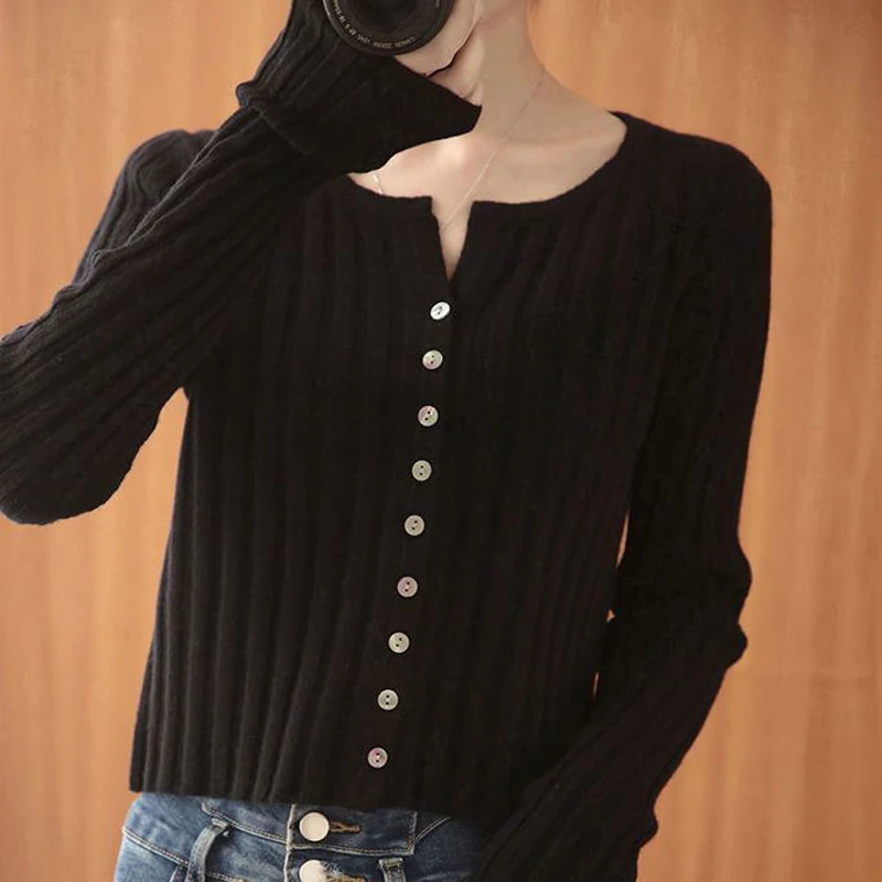 2024 New Autumn and Winter Women's Fashion Knitted Cardigan Women's Sweater Outer Wear Long Sleeve T-Shirt Top