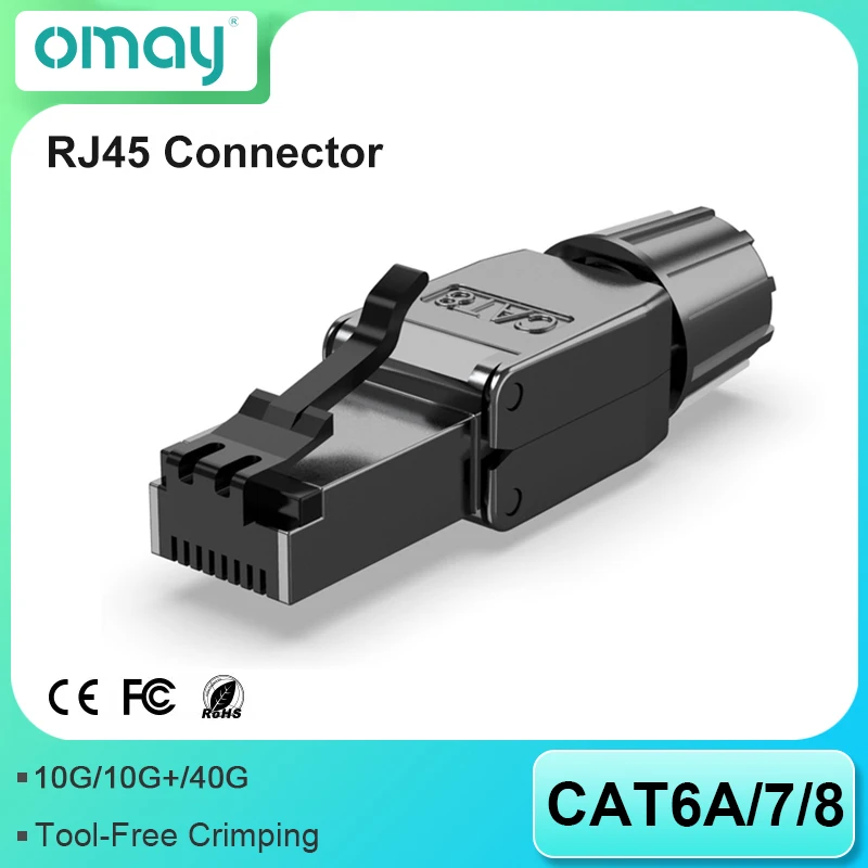 RJ45 Shielded Field Connector Termination Plug for CAT6A/7/8 22AWG-24AWG 2000MHz 40G  Tool-free Solid Installation Lan Cable