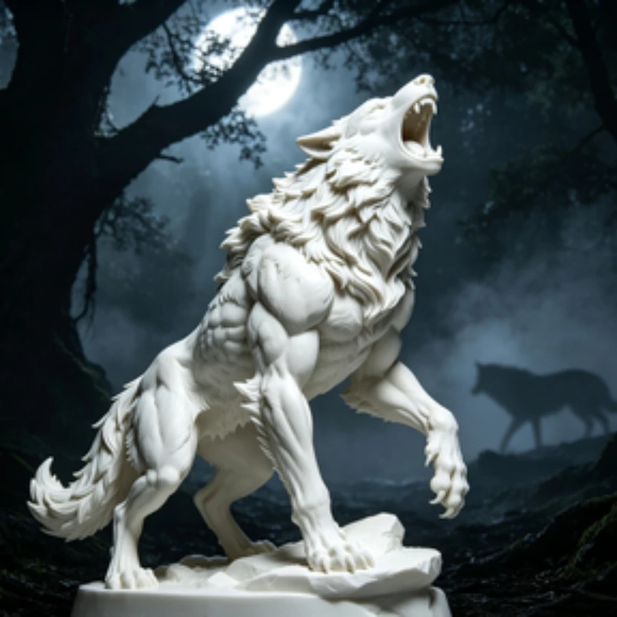 Howling Alpha Werewolf Statue Figurine Roaring Wolf King PLA Sculpture Desktop Home Decor Fantasy Collectible Ornament Gifts