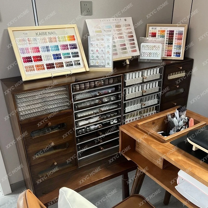 Q  Solid Wood Vintage Style Nail Art Display Cabinet Nail Polish Storage Cabinet  Gel Nail Salon Storage Cabinet