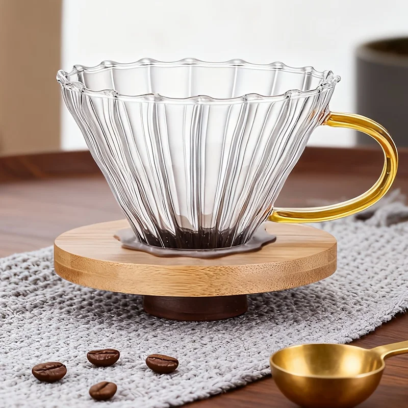 

D2 Glass Coffee Dripper/Filter - Cone Glass Pour Over Coffee Dripper with Bamboo Stand Handle, 1-4 Cups Coffee Drip Accessories