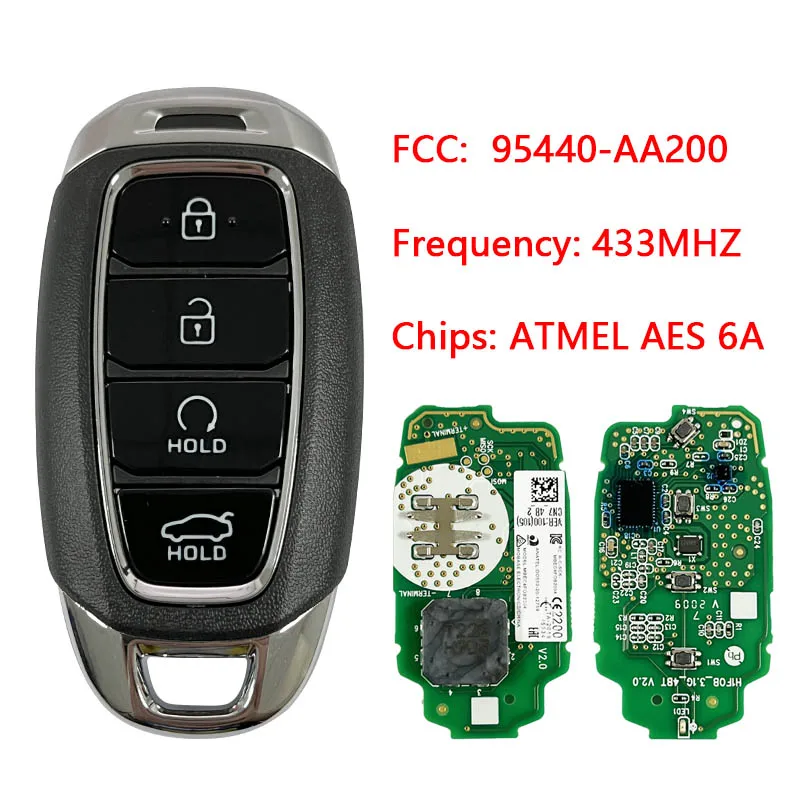 

CN020282 Suitable for Hyundai Elantra 2020 modern smart remote control key with 4 keys FCC: 95440-AA200 433MHZ AES 6A chip