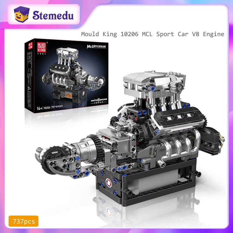 Mould King 10206 737 Stück MOC Technisches Teil MCL Sportwagen V8 Motorbausteine Motorisiertes Simulationsmodell Elektrisch Ziegel