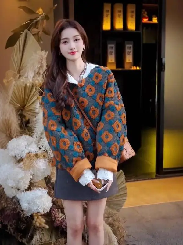 

Women's ort Lamb Fur Jaet Winter 2024 Warmth Flattering Korean Sle Straight Cut Long Sve round Ne Single Button