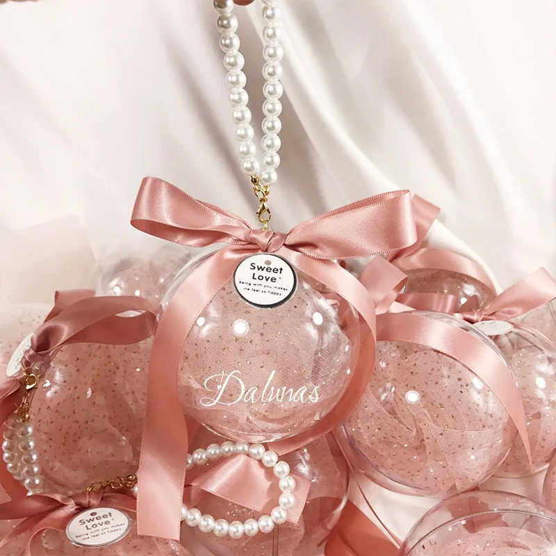 

20/30Pcs Acrylic Plastic Ball Gift Box with Pearl Bracelet Handles for Wedding Candy Bags Baby Shower Favors Party Supplies