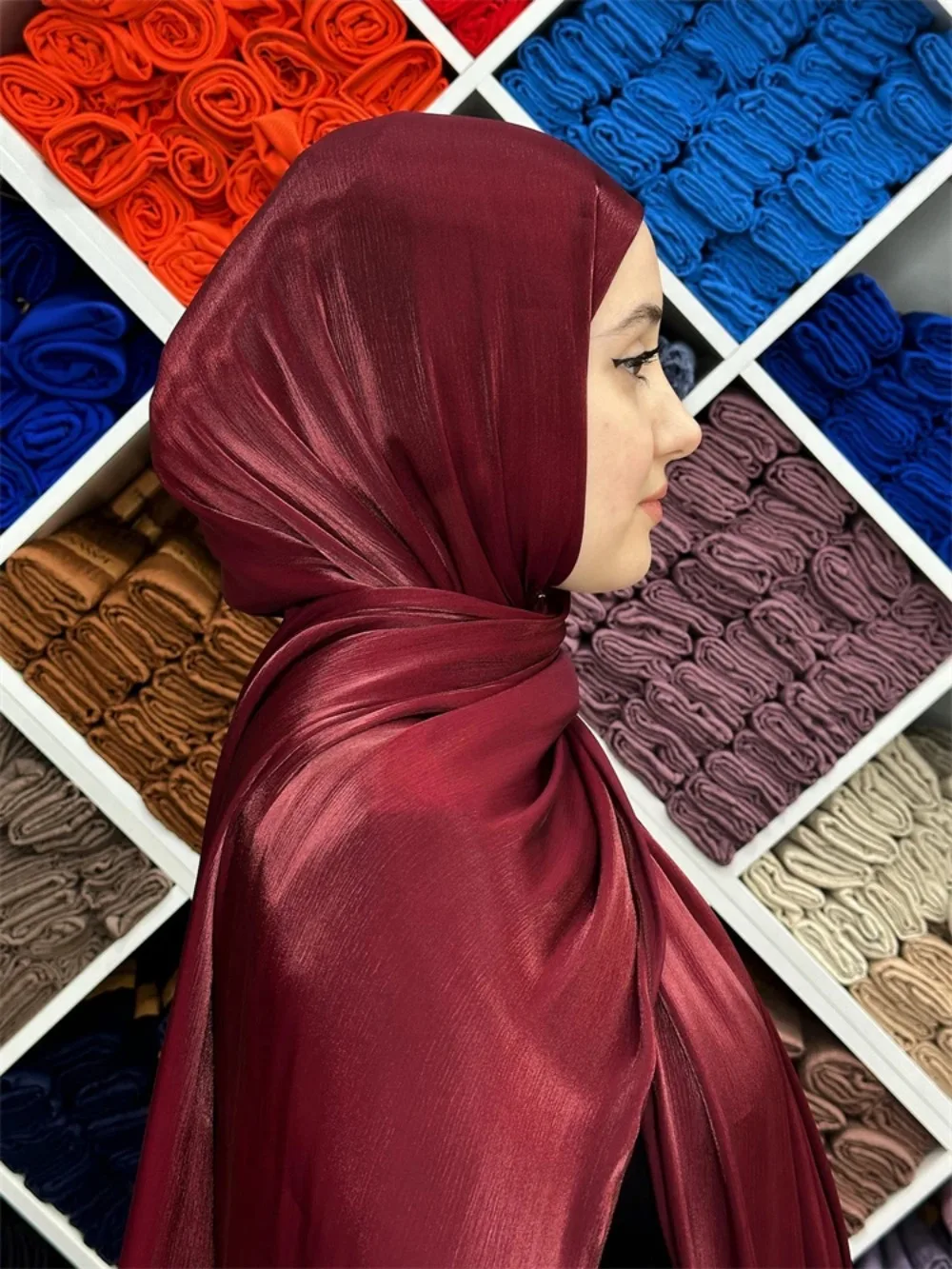 Eid-bufanda musulmana de satén para mujer, pañuelo Hijab brillante de 70x175 cm, estilo Khimar Abaya, Dubái, árabe, islámico