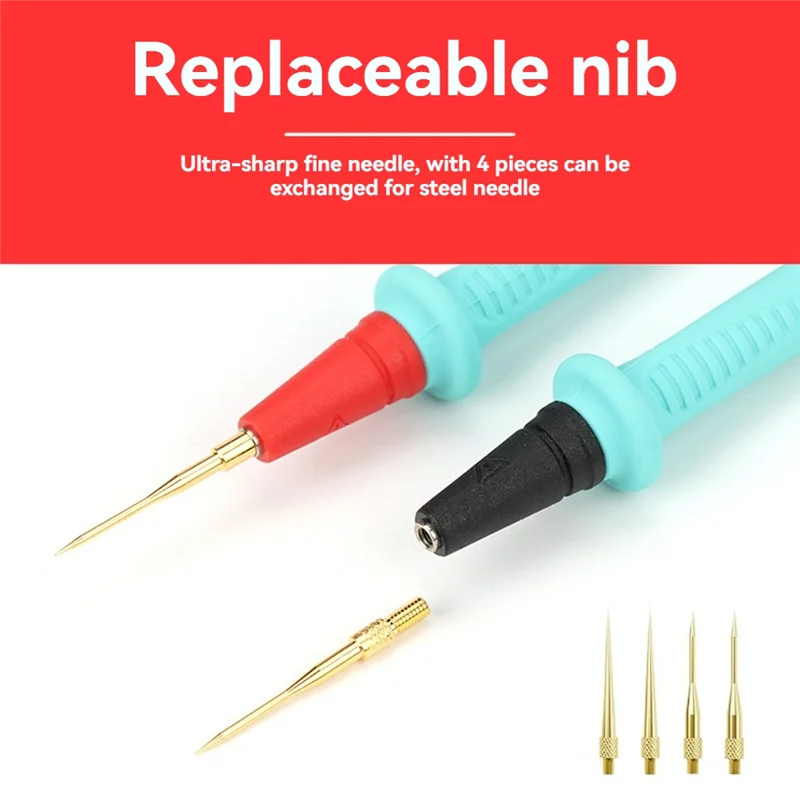 Set di puntali in silicone per penna multimetro in acciaio inossidabile Set sonda placcata oro sostituibile da 0,1 mm per multimetro digitale-AT64