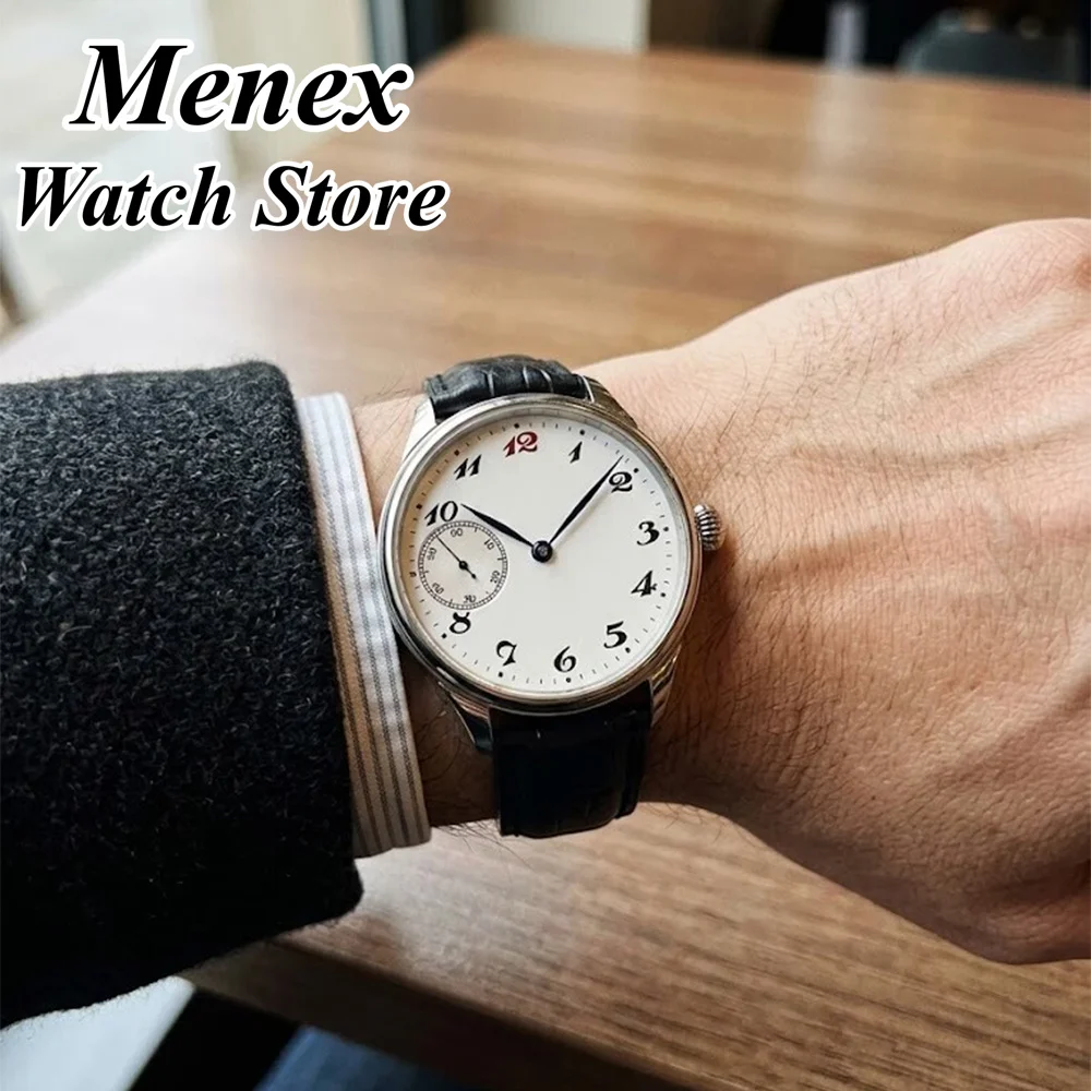 ST3600 Mechanical Hand-Wind Watch 42mm Vintage Dress Watch Custom Logo Name Engraved Black Leather Strap Men's Business Watch