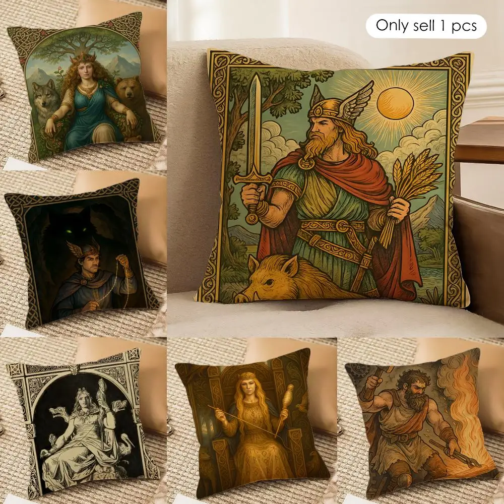 Retro Nordic Mythology Cushion Cover Silky Short Plush Invisible Zipper Dustproof Sofa Pillow Case For Home Decor