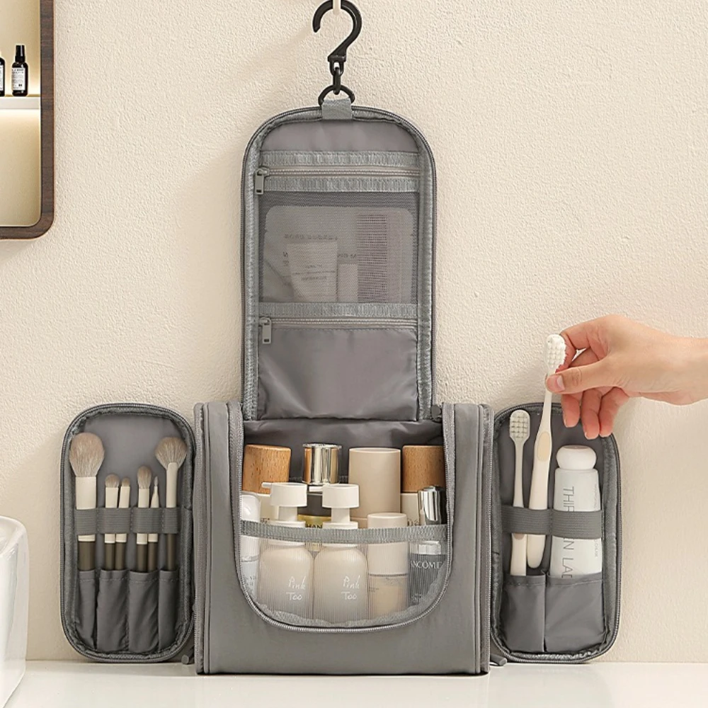 Large-Capacity Travel Toiletry Bag with Hook Makeup Brush Bag Portable Handheld Cosmetic Bag Business Trip Toiletry Organizer