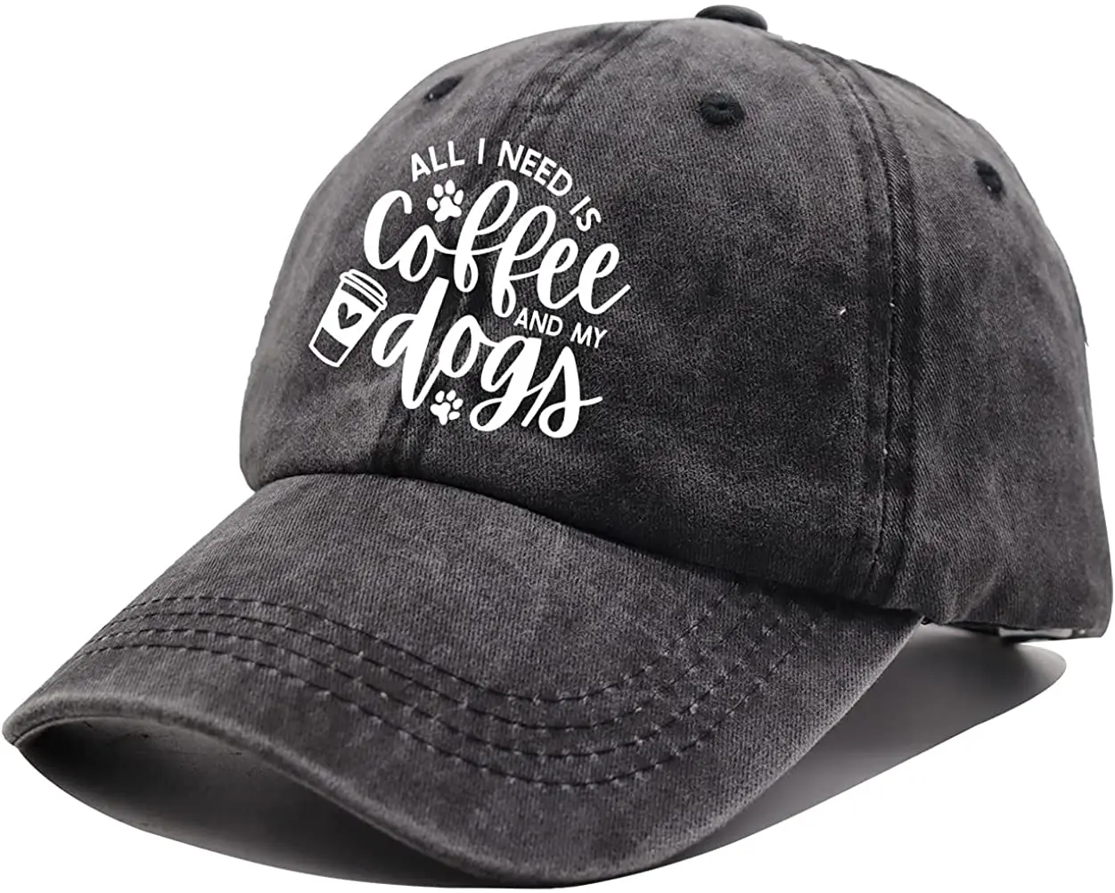 All I Need Is Coffee and My Dogs Hat, Dog Dad & Mom Baseball Cap, Coffee Life Adjustable Distressed Denim Cap