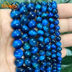 Natural Peacock Blue Tiger Eye Stone Loose Round Beads for Jewelry DIY Accessories Making Charms Bracelet 15