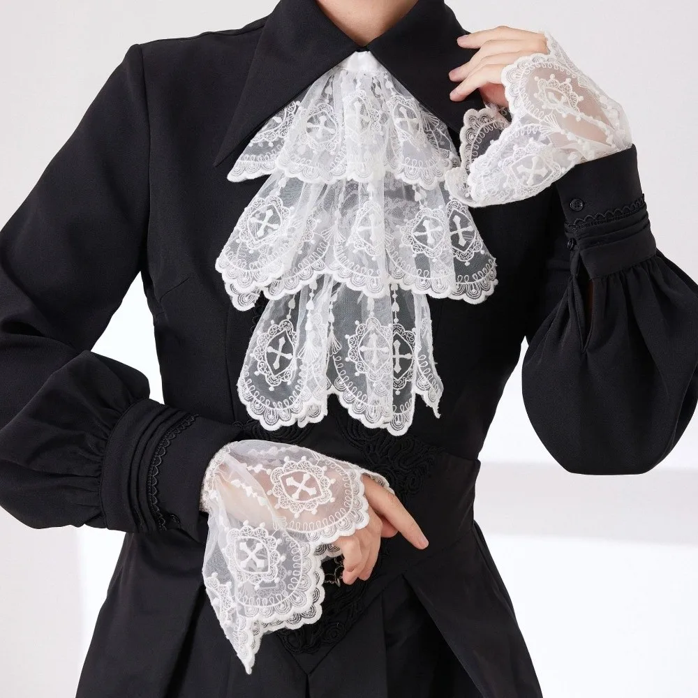 Victorian Style Lace Jabot Collar White Detachable Ruffled Fake Collar Cosplay Accessory Decorative Neck Collar