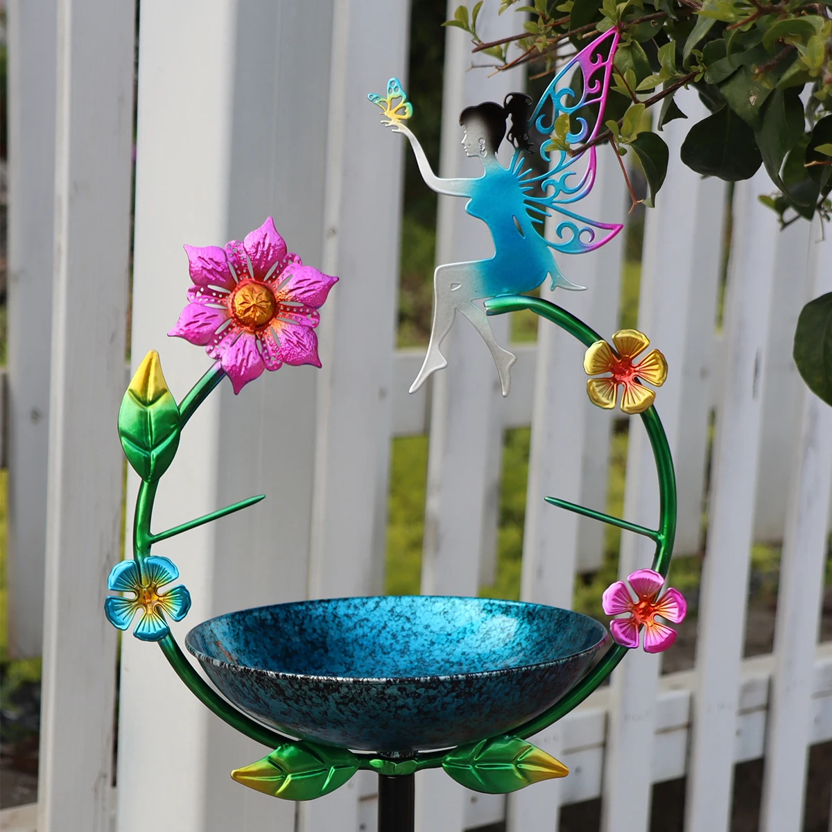 A Colorful Iron Bird Bath and Feeder, Dual-Purpose, Rust-Proof for Outdoor Use, with 5 Stable Legs, Garden and Yard Decoration, Bird Drinking and Bathing Station, Easy to Clean, Classic Garden Decoration, Outdoor Decoration, Durable Handmade Product, Holiday Decoration/Outdoor Bird Feeder/Basic Feeding Equipment/Outdoor Scene Decoration