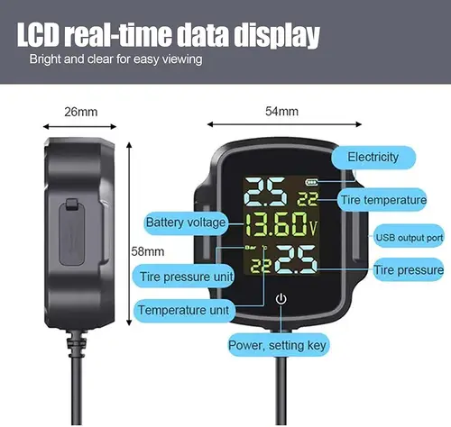 Imagen 2 del producto Sistema de Monitoreo de Presión de Neumáticos para Motocicleta/Automóvil, Sistema de Alarma de Temperatura de Neumáticos TPMS para Motocicleta con Cargador USB QC 3.0