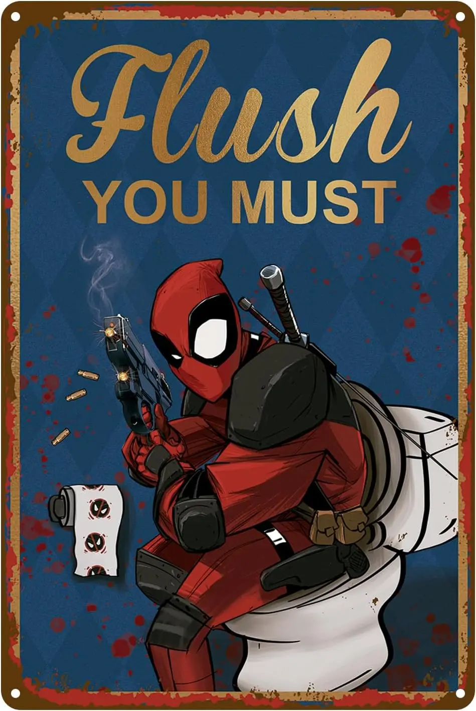 Tin Signs - FLUSH YOU MUST - Sign Funny Retro Metal Poster for Home Interior Decor Bathroom Wall Art Designer Decor Vintage Meta