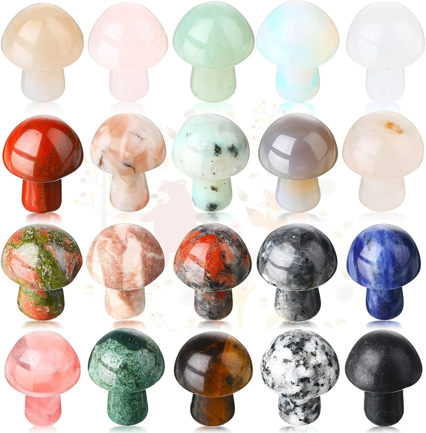 10/20/30Pcs Crystal Mushroom Decor Mini Sculpture Mushroom Worry Stone Figurines Bulk Gemstone Witchcraft DIY Meditation Garden