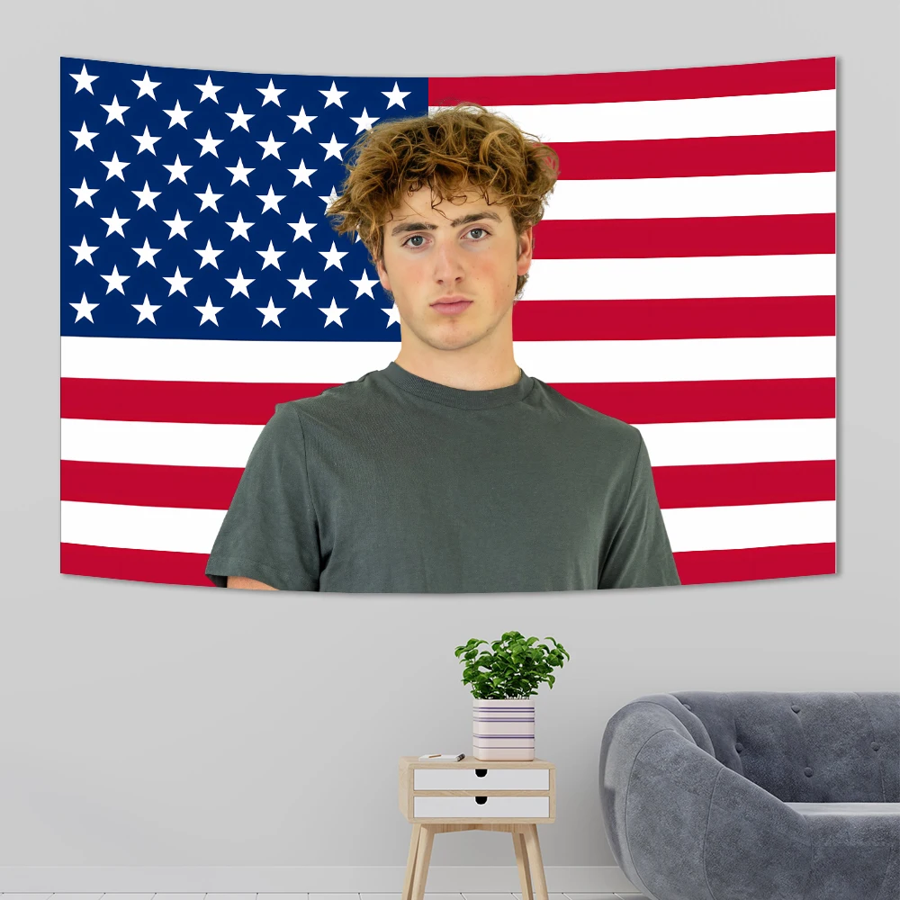 American pop male singer, American flag tapestry, hippie wall hanging, home decoration aesthetics, bedroom background fabric