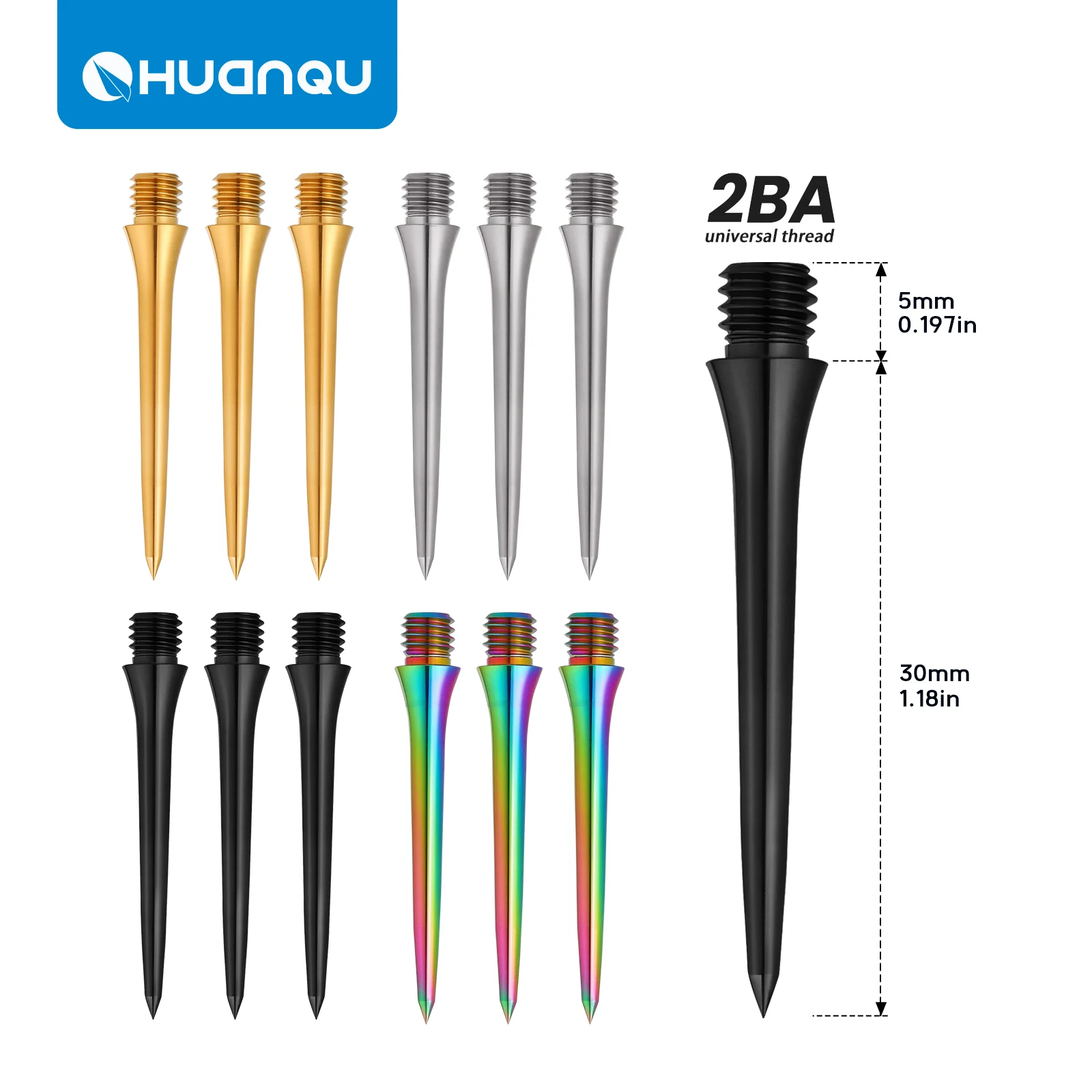 Huanqu Titanium Alloy Darts with Replaceable Tips, Pack of Three, Standard 2Ba Thread, Total Length 35mm, Available in Four Colors, Suitable for Soft Tip Darts, Lightweight and Durable, Dart Accessories Replacement Set, Competition Practice Accessories