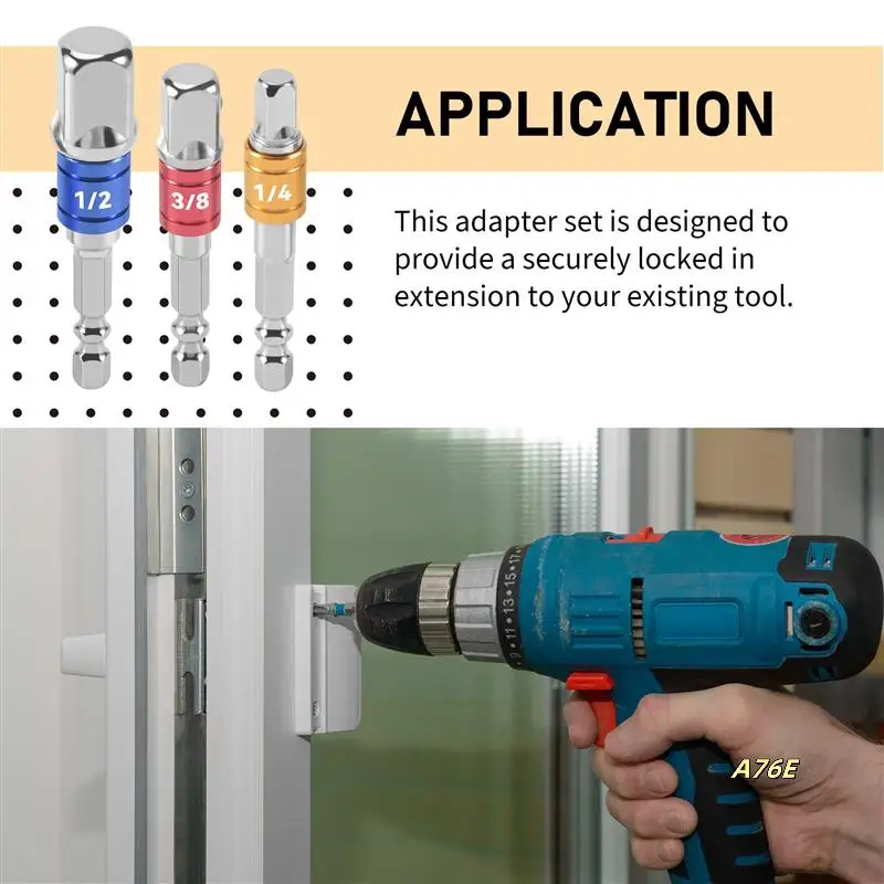 3PCS Socket Adapter Impact Set Hex Shank To 1/4 3/8 1/2 Inch Colorful Extension Converter Impact Drill Bits Driver Power Hand To