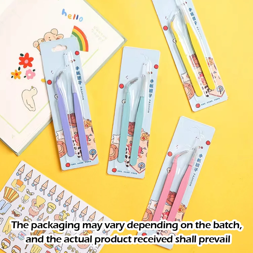 مجموعة ملاقط ملونة معكرون مكونة من قطعتين، أداة ملصق مستقيمة/منحنية يمكنك صنعها بنفسك للمجلة/سجل القصاصات - هدية قرطاسية العودة إلى المدرسة (وردي/Bl) #5