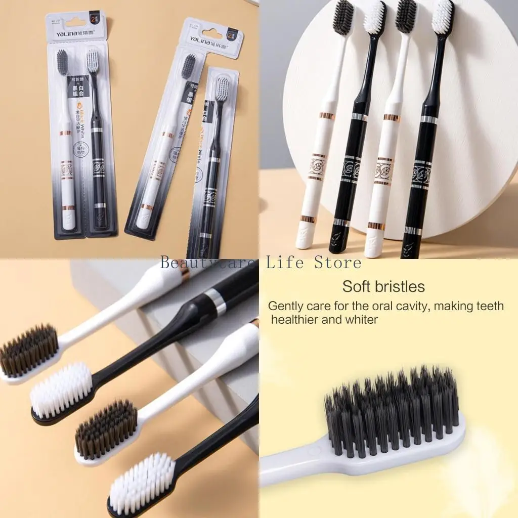 652C His and Hers Brushes Black and White Toothbrush Easy to Use Perfect for Couples