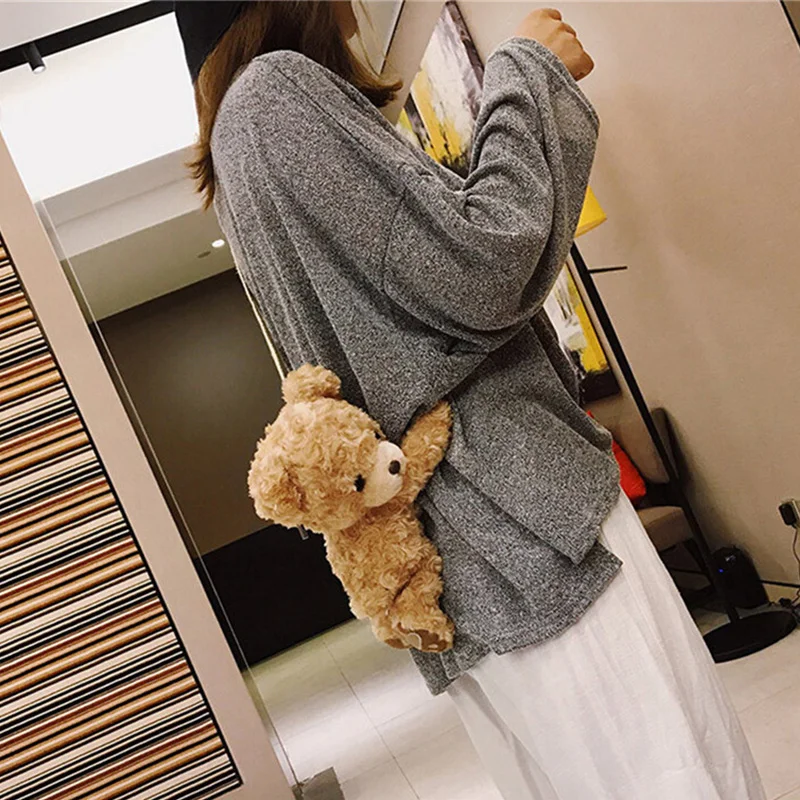 New Girls Crossbody Bag Lovely Cartoon Plush Smile Bear Cute One Shoulder Diagonal Women Bag Plush Doll Bags Animal Handbag Gift