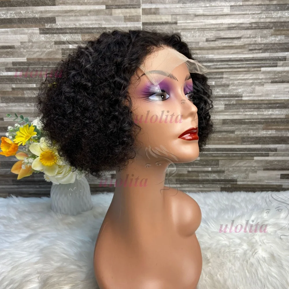 Premium 100% Echthaar Kinderperücken 8 Zoll 200% Dichte Niedliches Remy-Haar Krauses Lockiges 4x4 Lace Closure Perücken Naturfarbe 15A – Detail 8