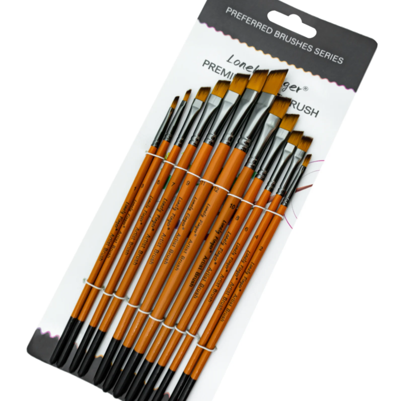Gouache Paint Set - Pennelli Angolari, Set di 12 Pennelli