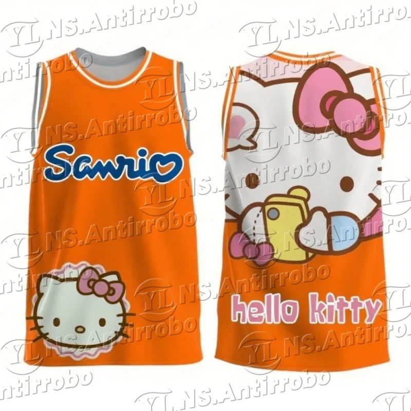 

Summer Women Kawaii HELLO KITTY Print O-Neck Sleeveless T Shirts Outdoor Sports Basketball Vest Women Sports daily Cartoon Vest